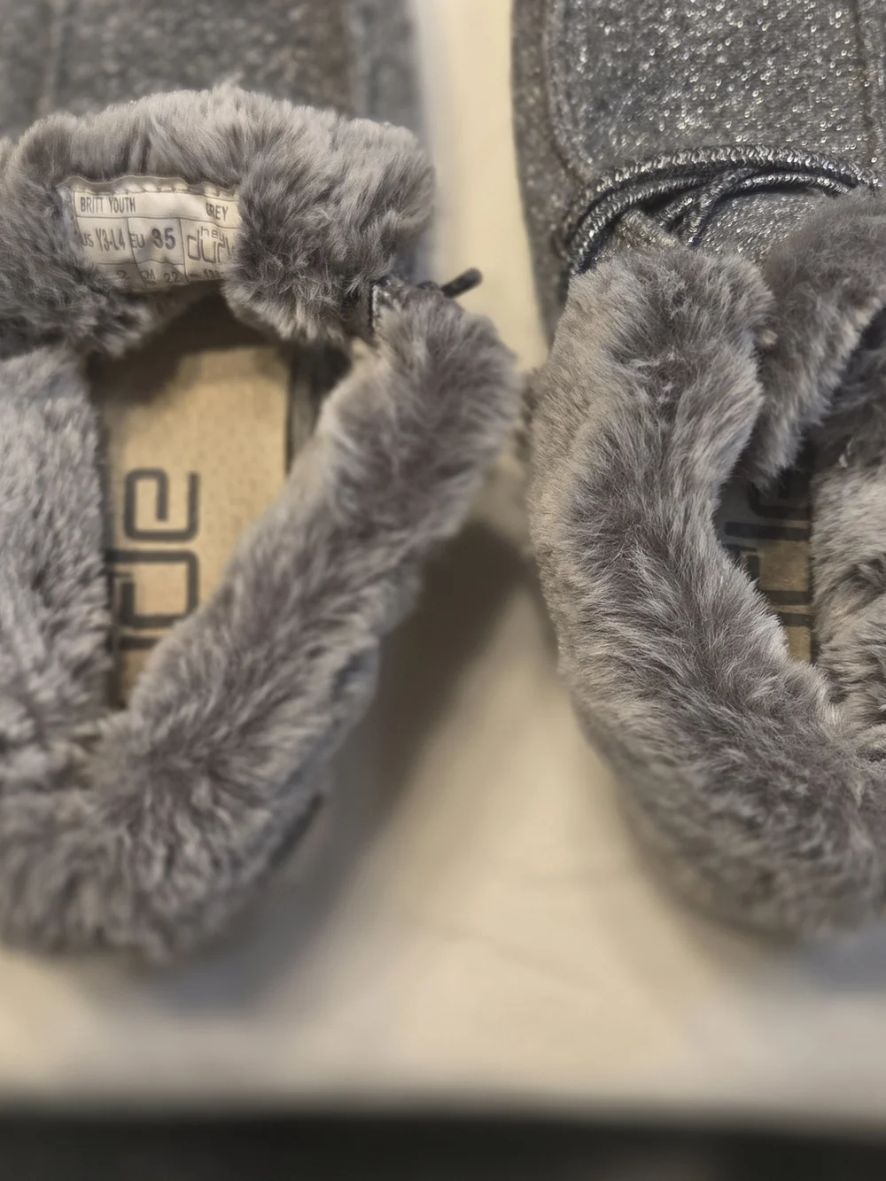 HEYDUDE Kids Grey Faux Fur Lined Slip On Ankle Boots Shoes